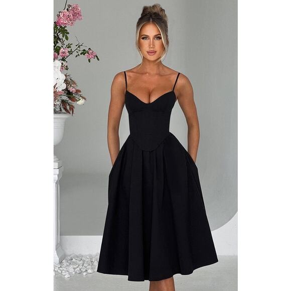 NWT Babyboo Mariella Midi Corseted Bodice Black Dress Size Small - Picture 2 of 5
